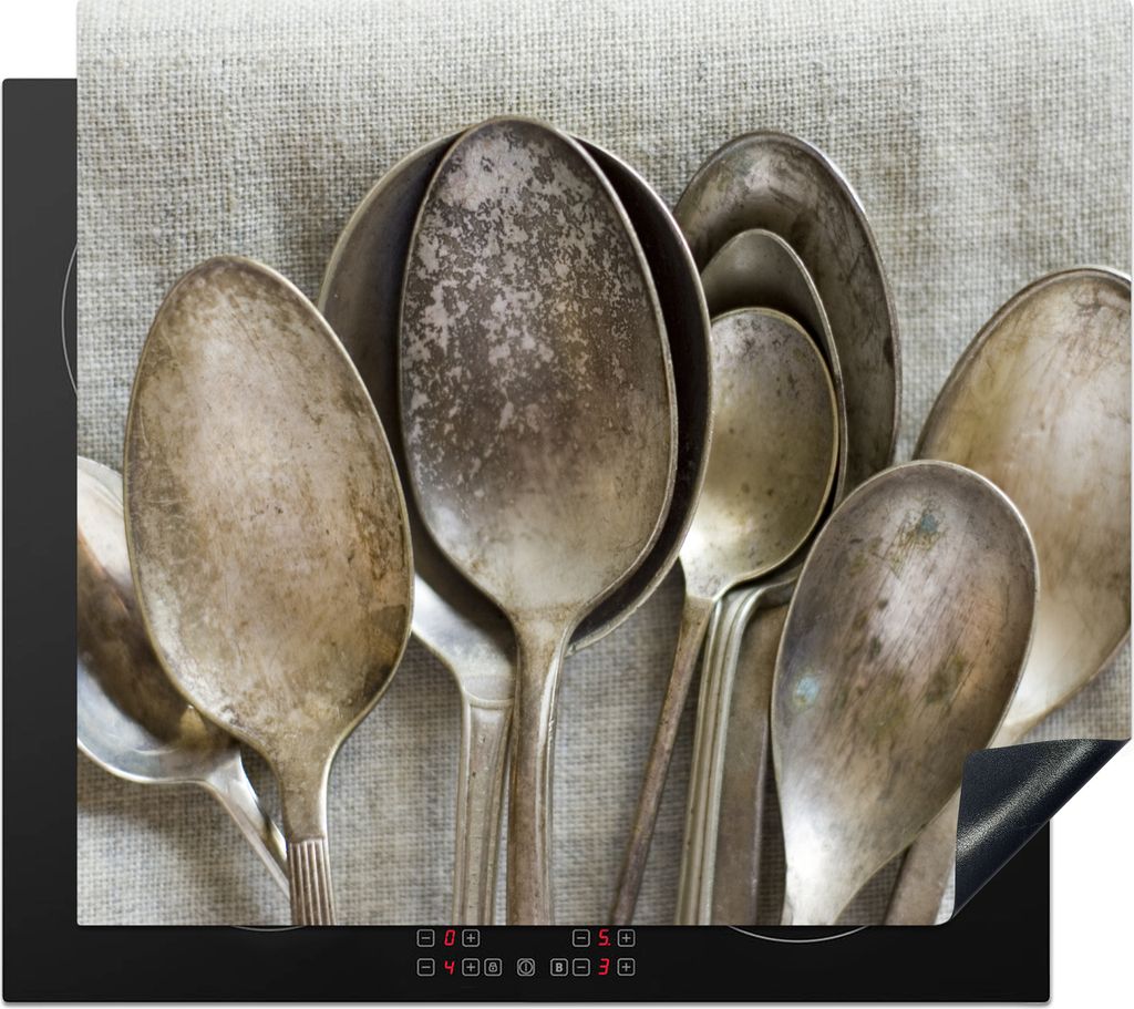 KitchenYeah Herdabdeckplatte Eine Sammlung von alten Löffeln , 60x52cm, Küche Deko, Glaskeramikkochfeld Herdabdeckung, Abdeckplatte fùr Kochfeld