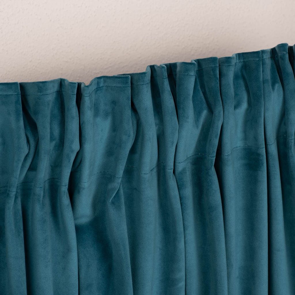 Fertiggardine Velia Samt mit verdeckten Schlaufen einfarbig petrol 140x245cm