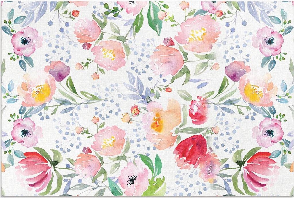 Aquarell Blumen – Vinylteppich – 60x90 cm – Outdoor Teppich – Terrasse – Wetterfest – Modern
