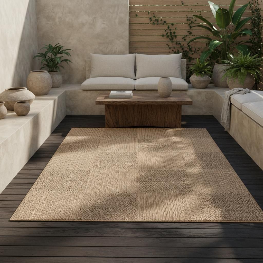Balkonteppich Naturlook UV-Beständig Waschbar Strapazierfähig | Beige 200x290 cm Küche Balkon Fußbodenheizung geeignet | ARLBERG – Kadima Design