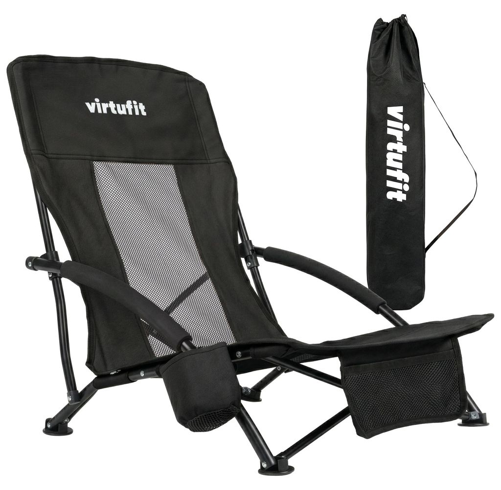 VirtuFit Faltbarer Strandstuhl schwarz mit Tasche, bis 120 kg