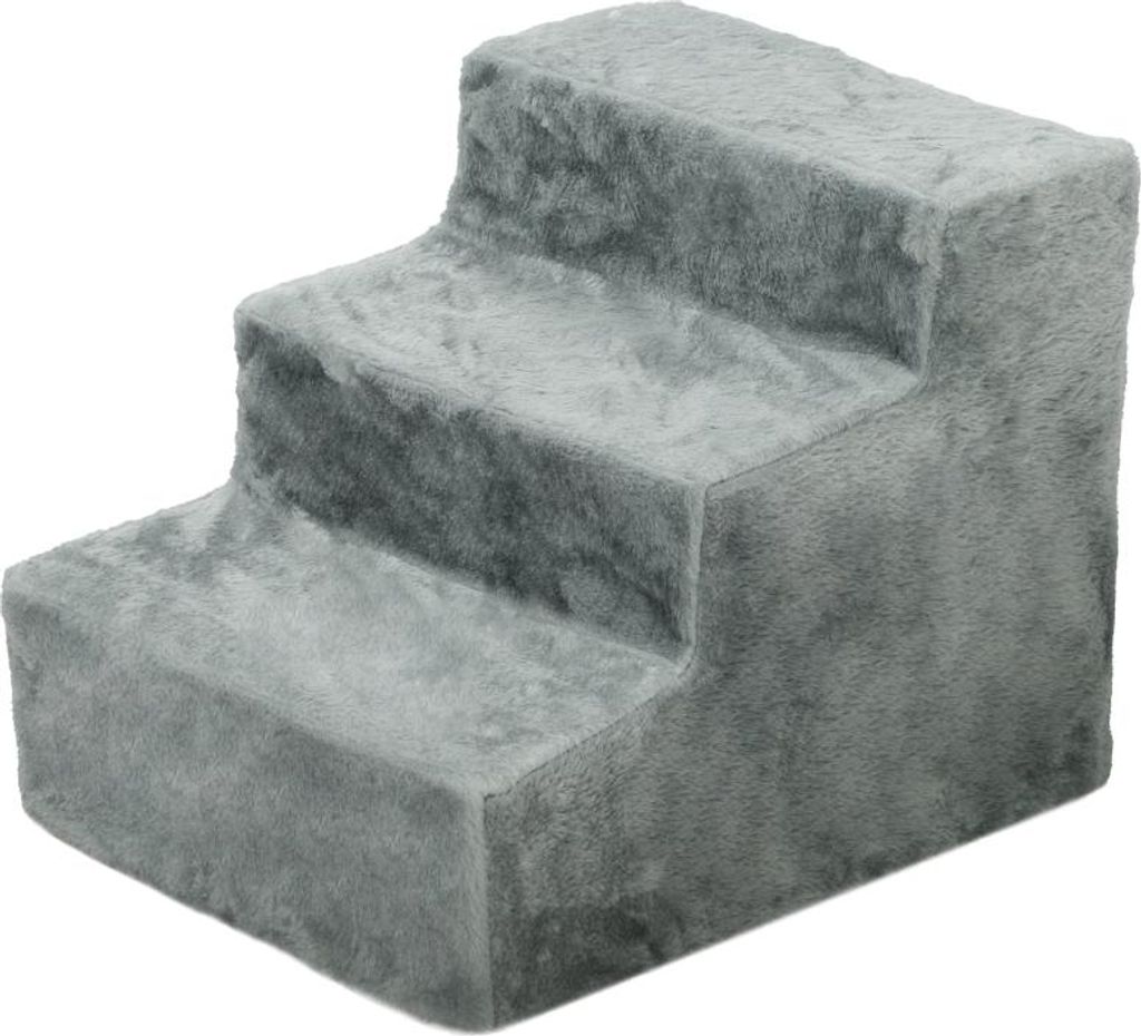 Hundetreppe 3-stufige 35 cm Haustiertreppe mit Plüschoptik, Katzentreppe für Bett, Sofa, Katzen bis 5 kg, Hellgrau