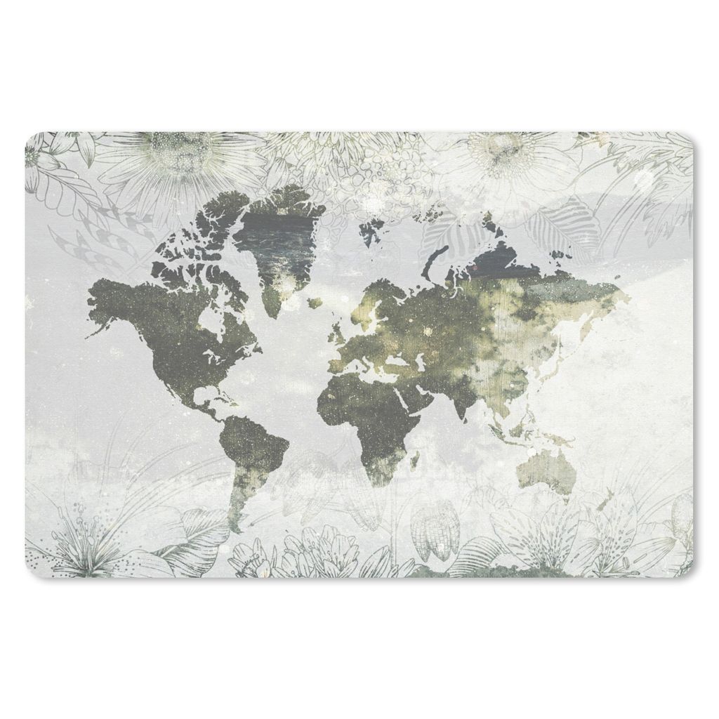 MuchoWow Mauspad Mousepad Weltkarte - Blumen - Gelb 27x18 cm - Mousepads - Maus Mat - Pad - Mausunterlage - Büroartikel - Desk Matten