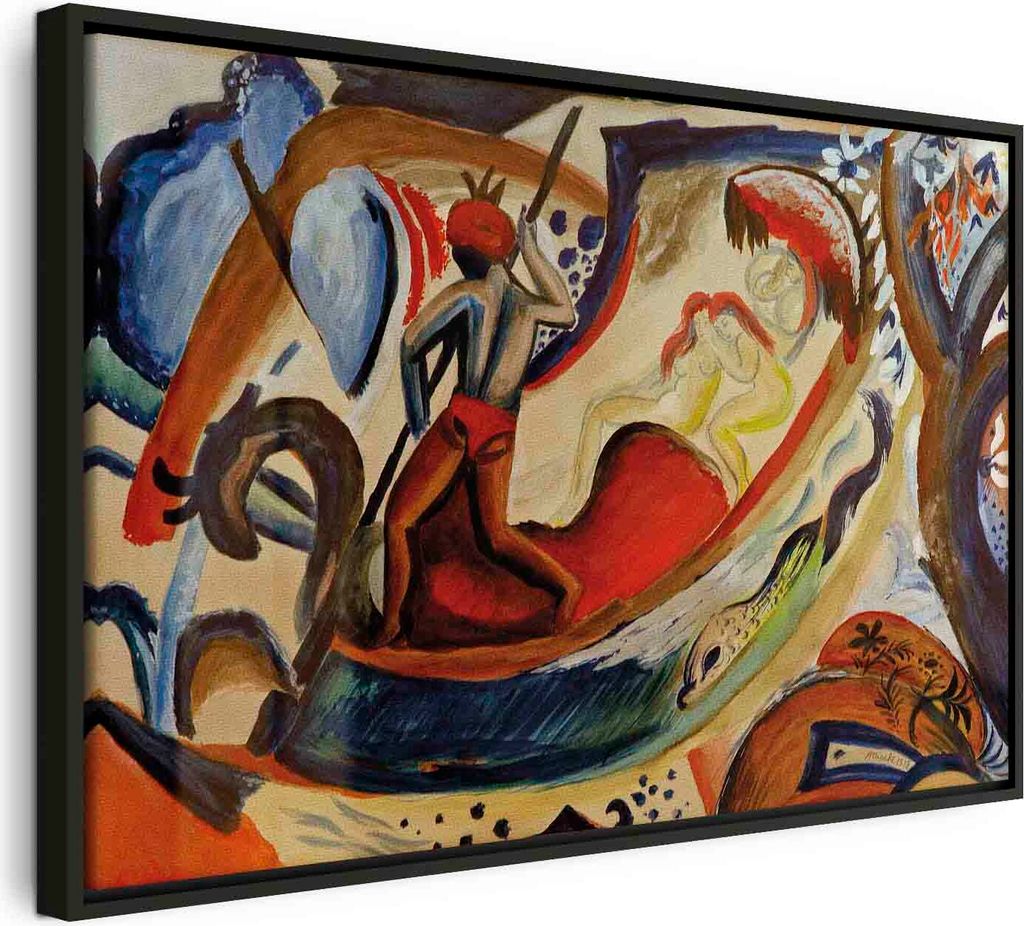 Italienischer Leinwand Leinwandbild - Nackte Mädchen in der Barke (August Macke) 90x60 cm Reproduktionen l-F-13969-b-a