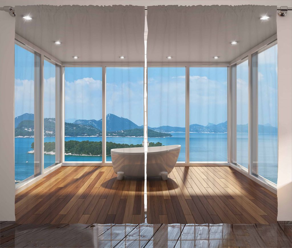 ABAKUHAUS Minimalistisch Rustikaler Gardine, Badewanne und Inseln, Schlafzimmer Kräuselband Vorhang mit Schlaufen und Haken, 280 x 245 cm, Hellbra...