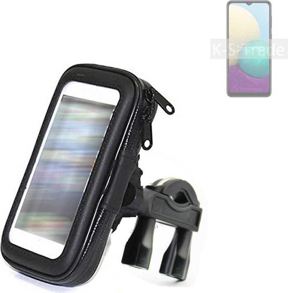 K-S-Trade Fahrrad-Halterung kompatibel mit Samsung Galaxy A02 Handy-Halterung Halter Lenkstange Fahrradhalterung Motorrad Bike Mount Wasserabweisend