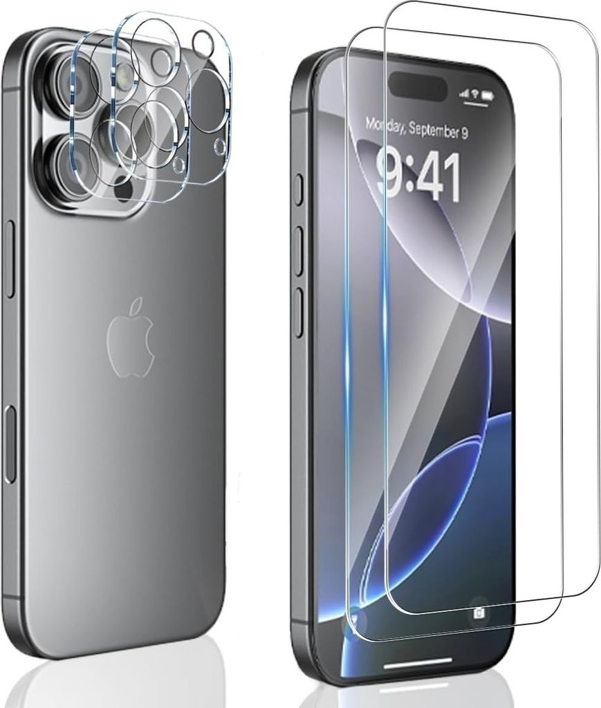 A split image showing the back and front of a smartphone with protective accessories.