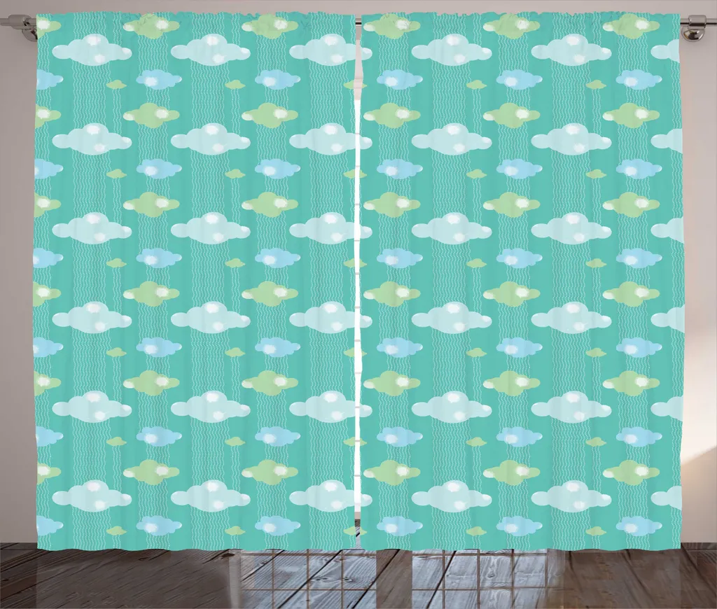 Rideau pour Grand Salon 280x225 cm Motif Nuages Turquoise Vert Menthe