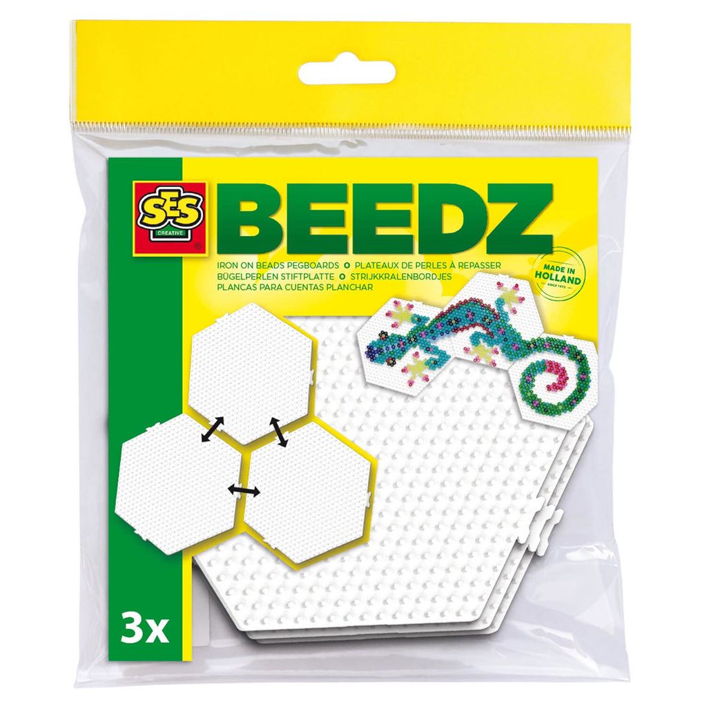 SES Creative Hexagon Stiftplatte verbindbar 3x, Stecktafel, 3 Stück(e), Kunststoff, Weiß, Kind, Junge/Mädchen
