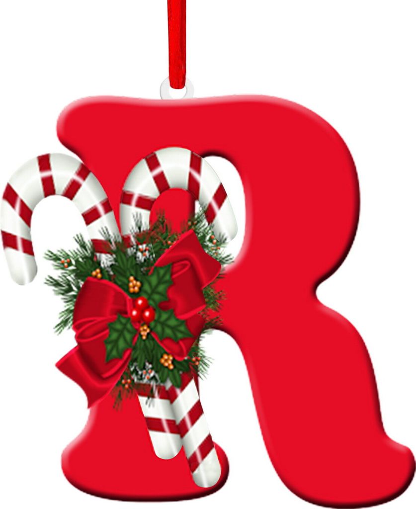 Rote Farbe, 26-Buchstaben-Hängeornamente mit Schlüsselband und Weihnachtsblumen-Anhängern, Weihnachtsbaum-Tropfen-Dekoration, Feiertagsparty, Ne...
