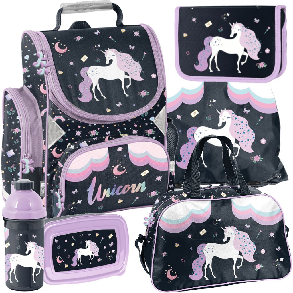 Schulranzen 6-tlg. Set für Mädchen & Jungen UNICORN Einhorn Produktbild 