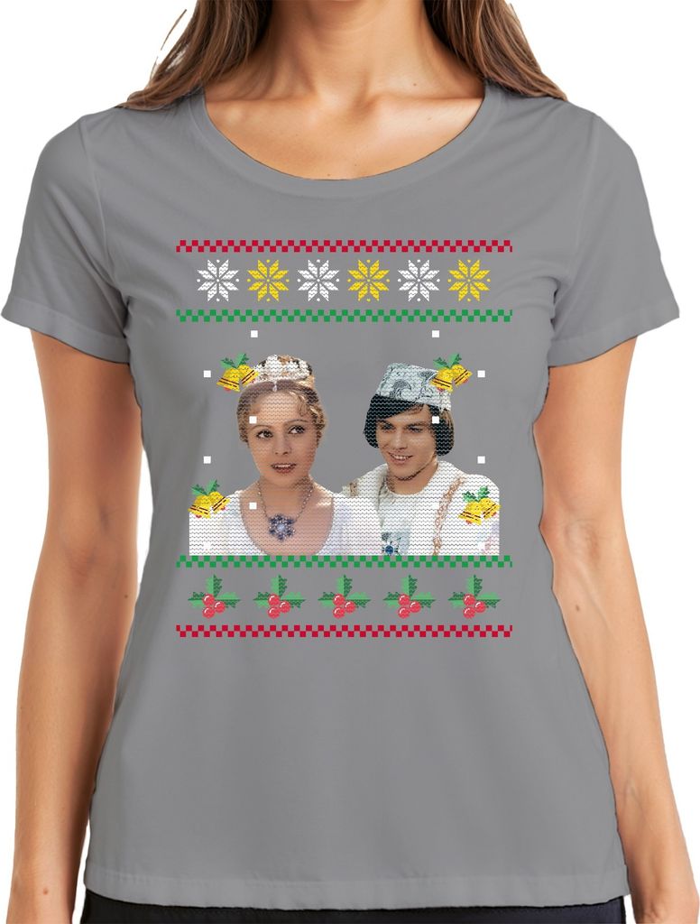 Drei Haselnüsse für Aschenbrödel - Ugly Christmas Sweater Weihnachten Damen T-Shirt, Grau, L
