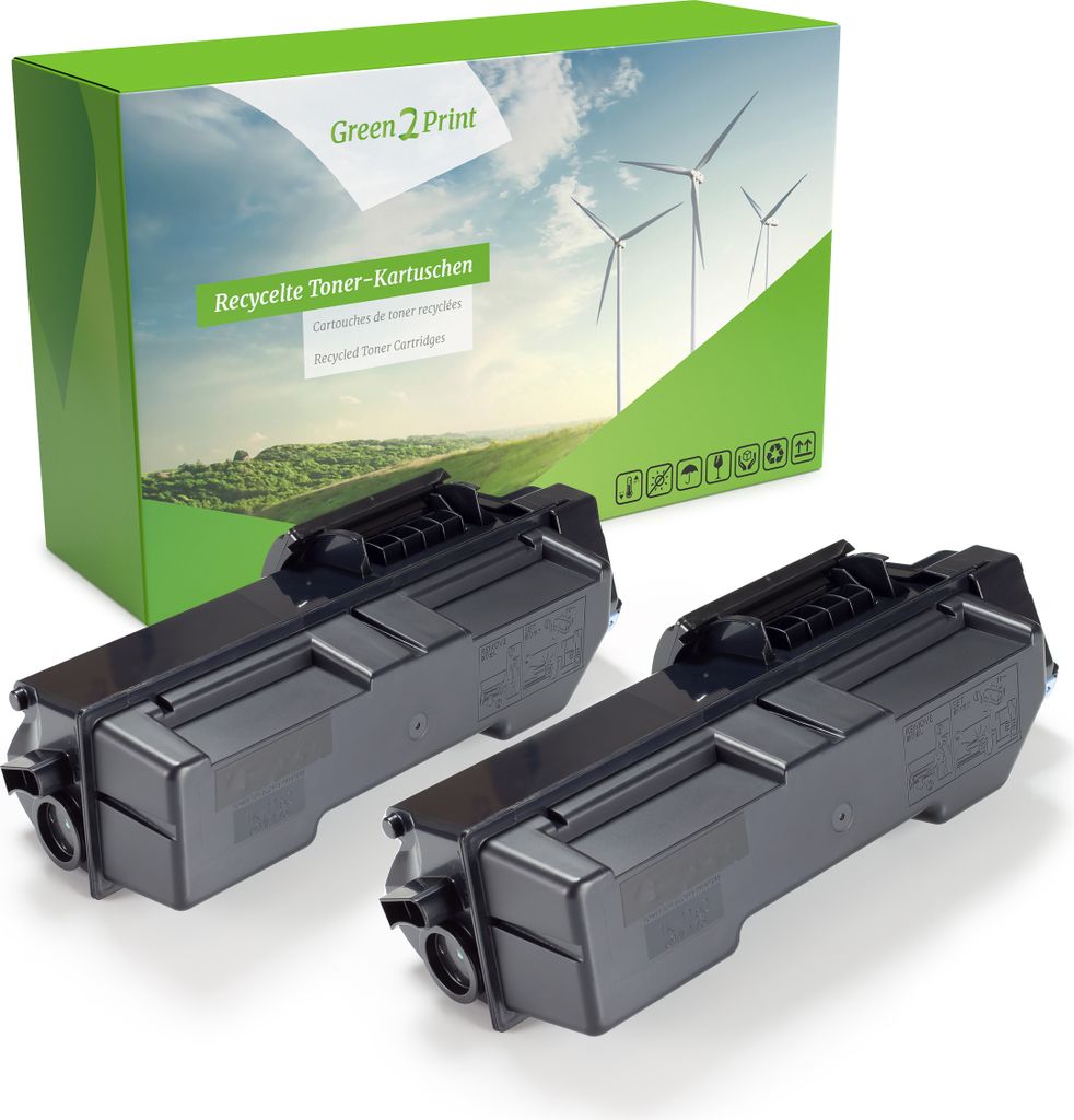 Green2Print Toner Doppelpack, 2 Kartuschen 2x 7200 Seiten ersetzt Kyocera TK-1160, 1T02RY0NL0 passend für Kyocera ECOSYS P2040DW, P2040DN