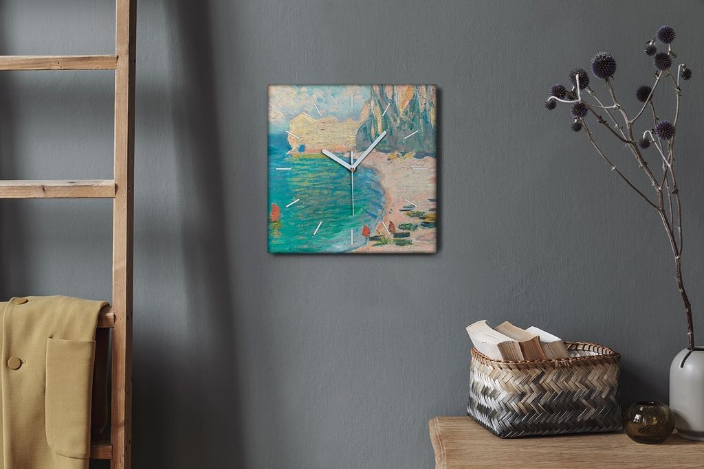 Coloray Hodiny Unikátní 30x30 cm Tiché hodiny Pro obývací pokoj a kuchyň Nástěnné hodiny Plátno Bílé ručičky hodin - Beach Falaise d...