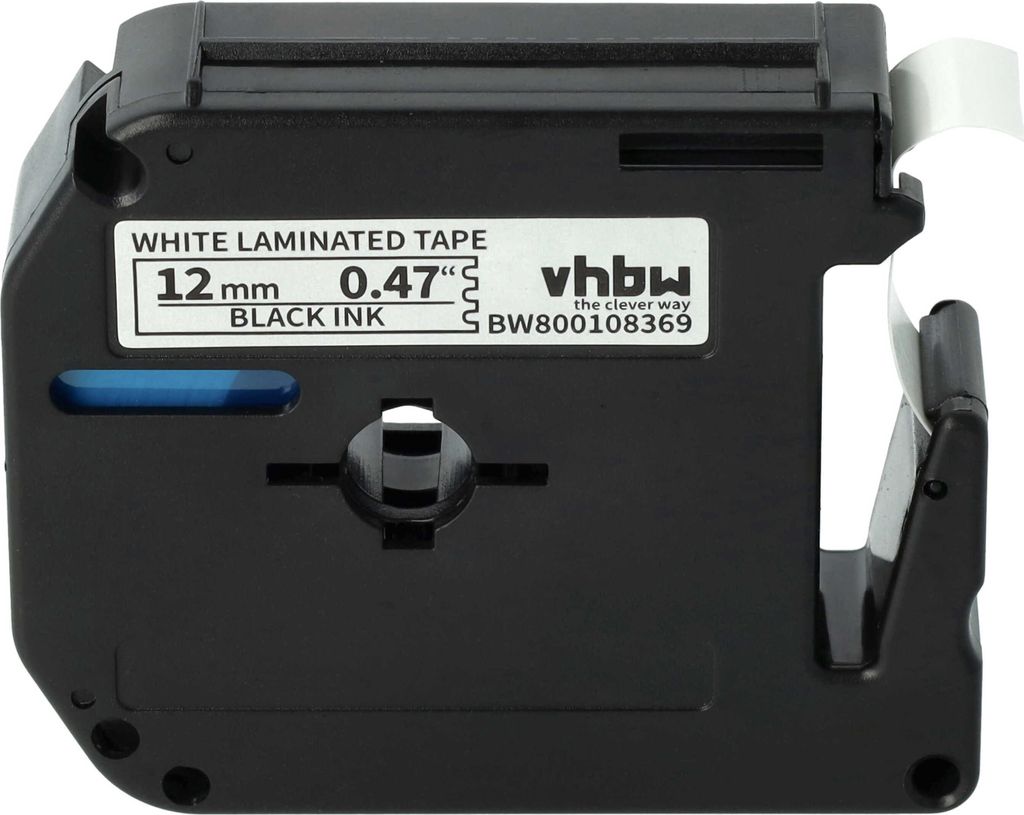 vhbw Schriftband-Kassette kompatibel mit Brother P-Touch 80SCCP, 70SP, 70SR, 70HOL, 80, 70HOT Etiketten-Drucker 8m x 12mm Schwarz auf Weiß, Kunsts...