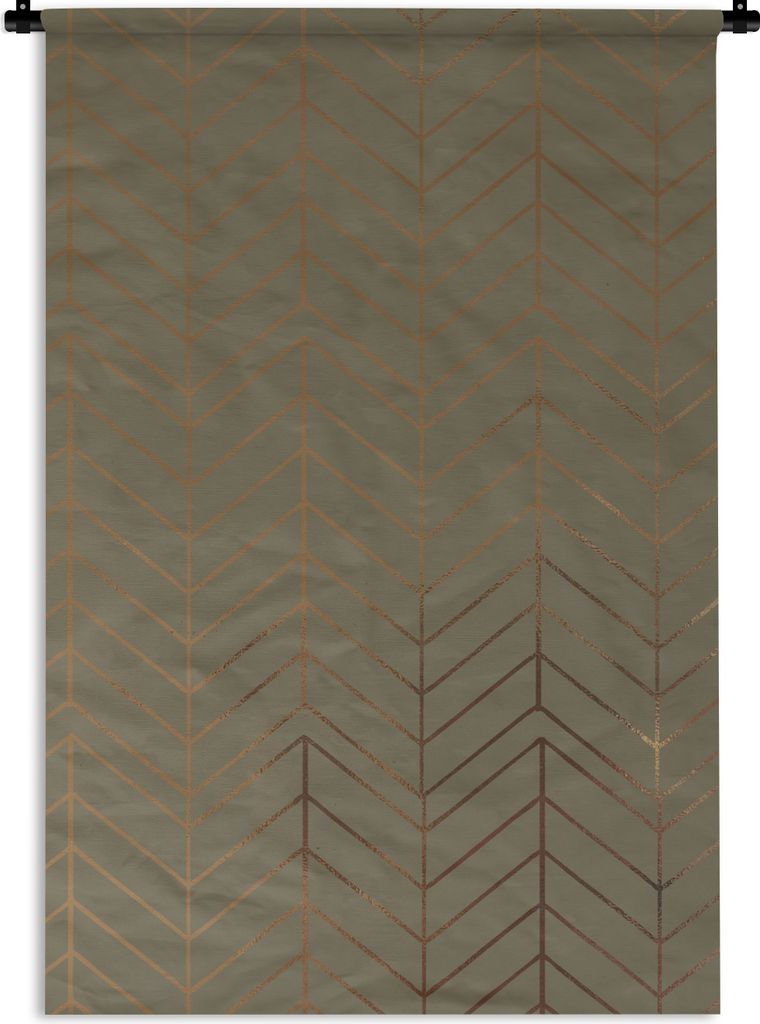 MuchoWow Wandteppich Wandbehang Muster - Grün - Linie - Gold 60x90 cm Tapisserie Dekoration Wandtuch - Foto-Teppich - Abwaschbar