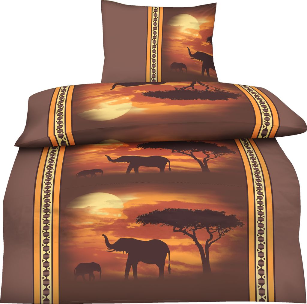 2-teilige Mikrofaser Bettwäsche Garnitur Design 155x220 + 80x80 cm mit Kopfkissen Wildlife afrika
