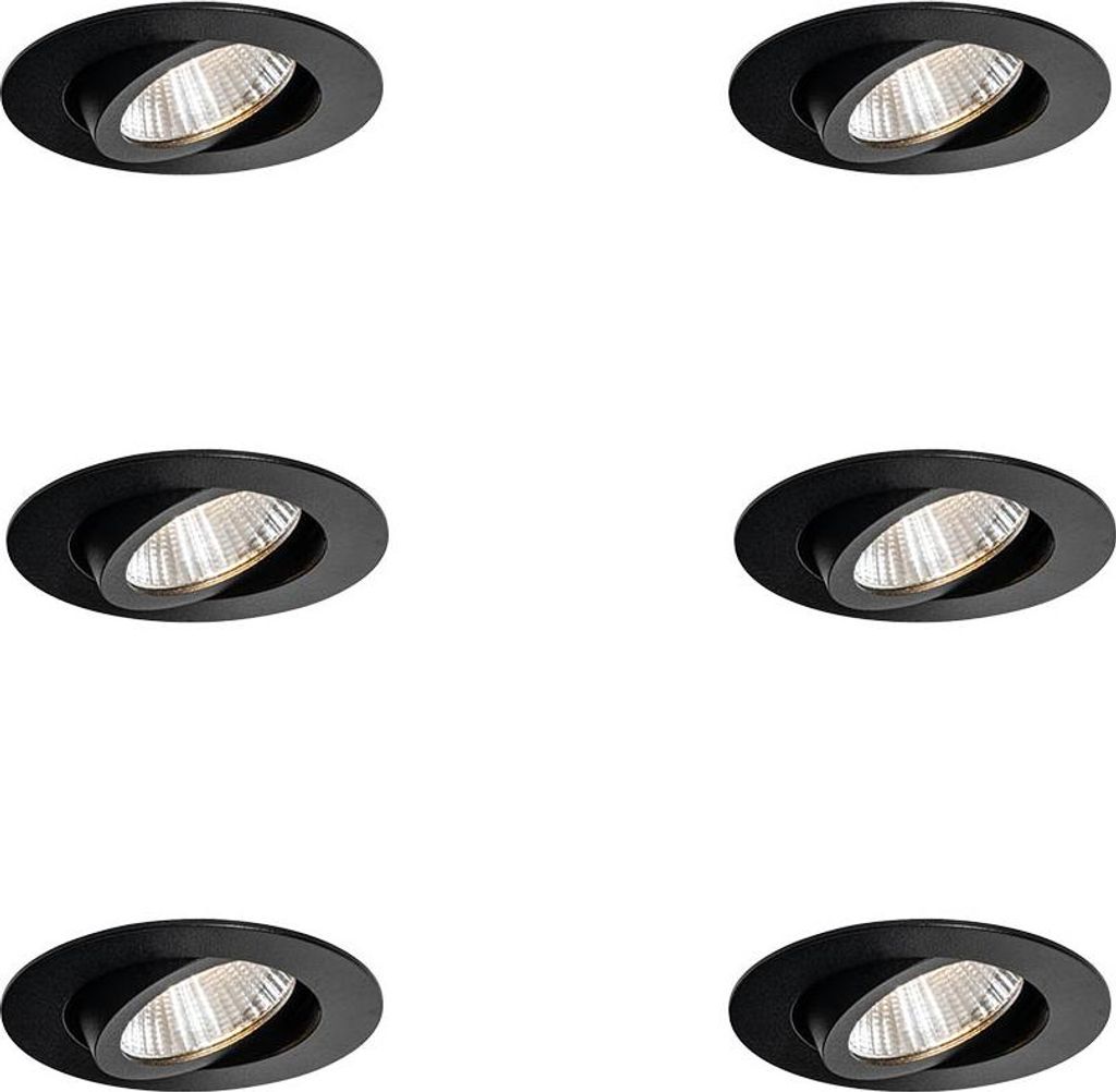 QAZQA Professional - Modern Set mit 6 Bad I Badezimmer Einbauspots schwarz 6,8 cm inkl. LED 750 lm dimmbar IP65 - Gaius - Aluminium Rund - LED geei...