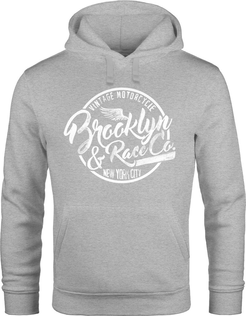 Hoodie Herren Sweatshirt Brooklyn Race Motorcycle Vintage Kapuzenpullover Neverless grau M