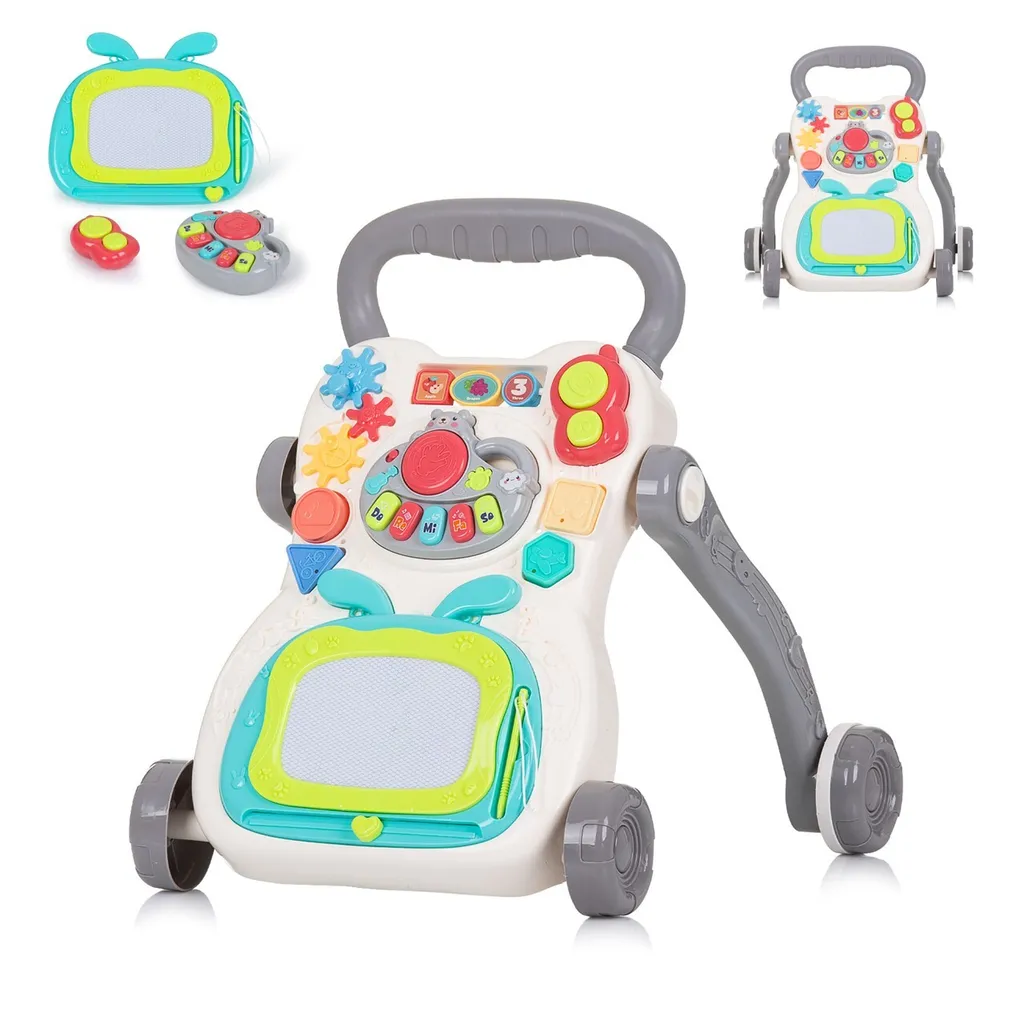 Trotteur d'activité bébé Funny Game Gris avec table de dessin intégrée