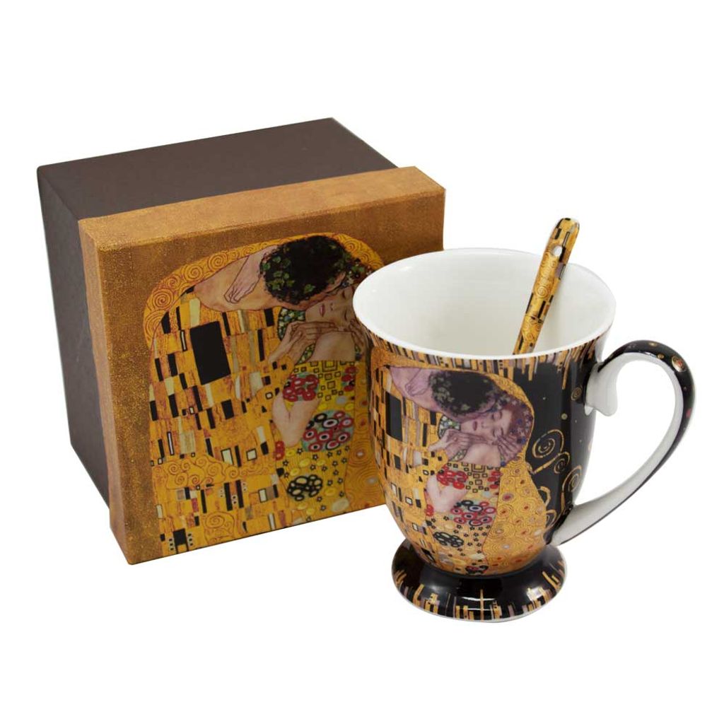 HOME ELEMENTS Hrnček se lyžičkou 280 ml, Klimt Bozk čierny Obrázok produktu 