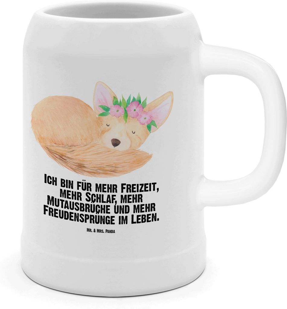 Mr. & Mrs. Panda Bierkrug Wüstenfuchs Blumen - Weiß - Geschenk, Blumenkranz, Wüste, Steinkrug, Humpen, Krug, Afrika, Seidel, Tonkrug, Glücklich...
