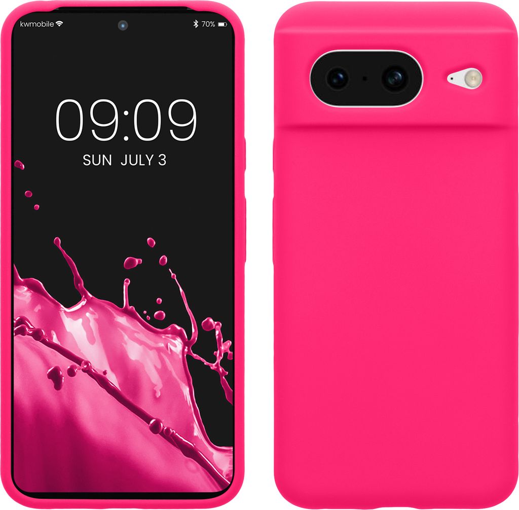 kwmobile Handyhülle für Google Pixel 8 Hülle, für Pixel 8 Case - Hülle Silikon - kabelloses Laden - Neon Pink