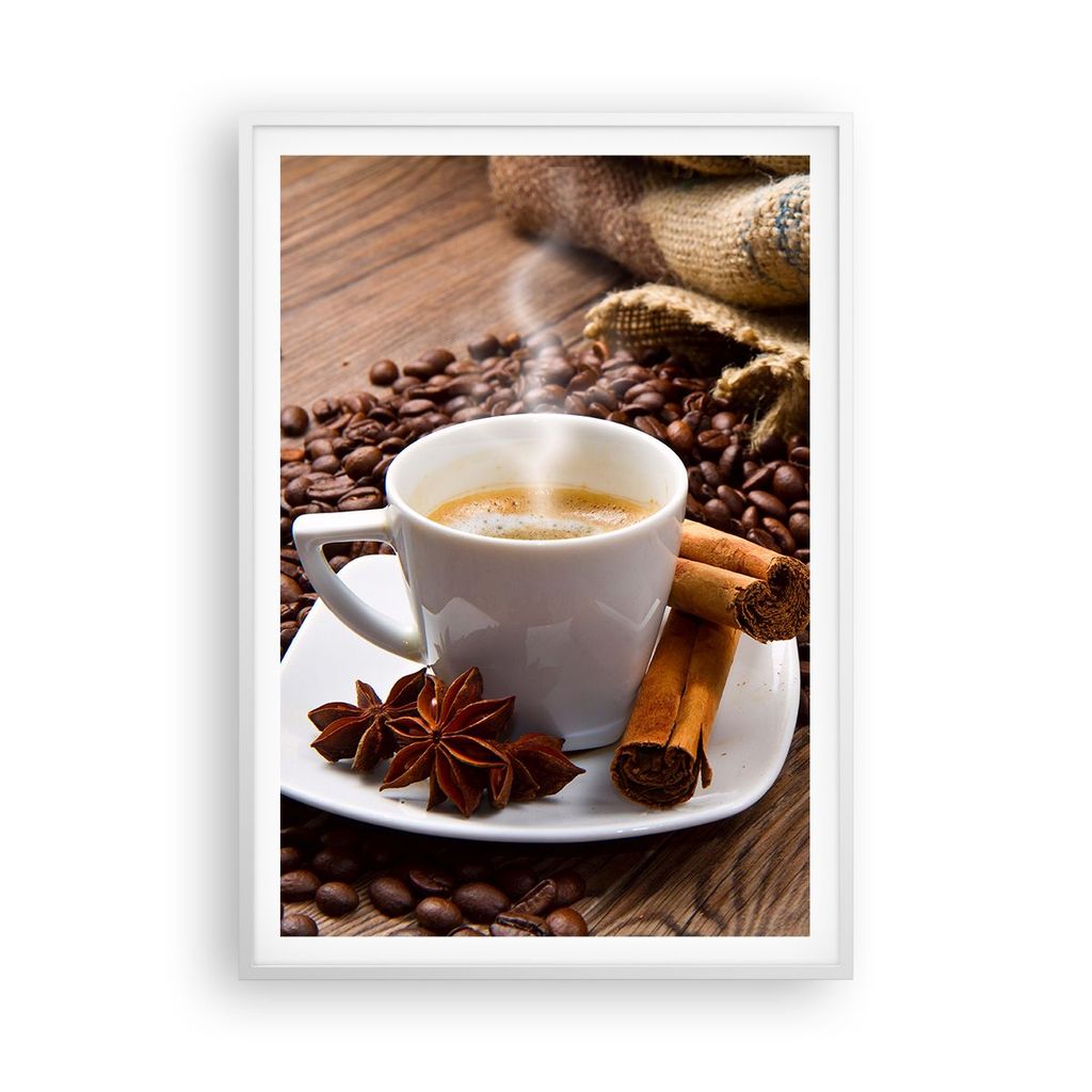 Gerahmtes Poster - Weißer Rahmen - Kaffee schwarz Frühstück Schokolade - 70x100 cm - Wand Bild - Wanddeko - Wandbilder - Wandposter - Bilderrahm...