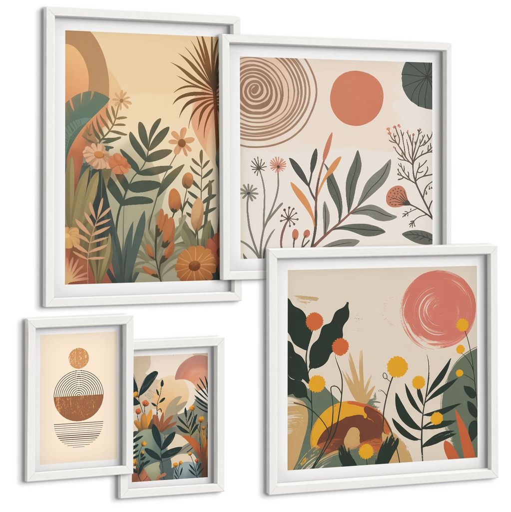 Bilder Set 5-teilig im Goldrahmen Rahmen – Wandbilder 5 Stück – gerahmte Poster für Wohnzimmer, Schlafzimmer und Flur – 50x50 cm - 40x60 cm...