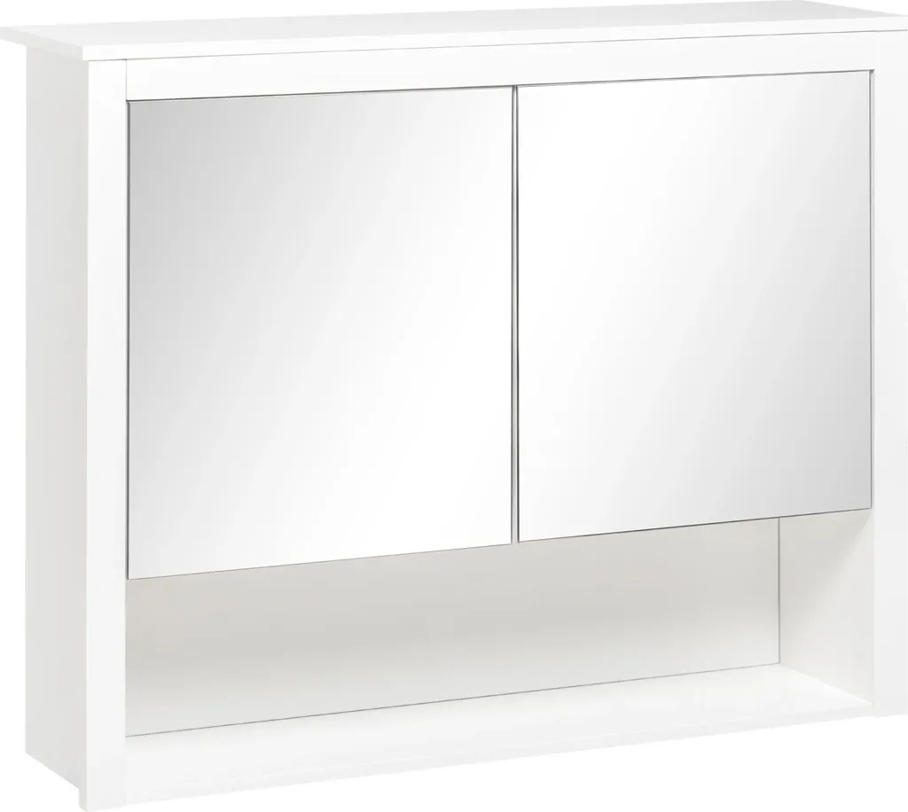 Armoire murale miroir salle de bain 2 portes en MDF blanc 80x20x65 cm