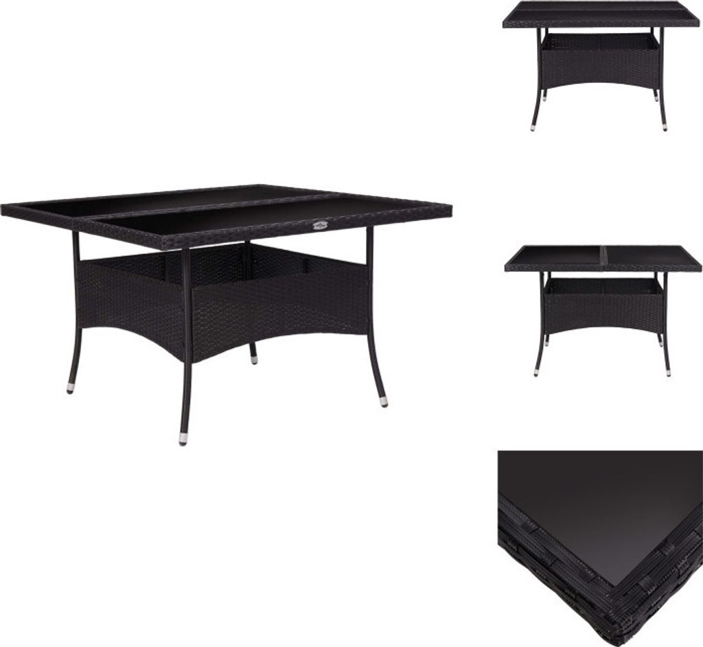 vidaXL Garten-Esstisch Schwarz Poly Rattan und Glas - Gartentische