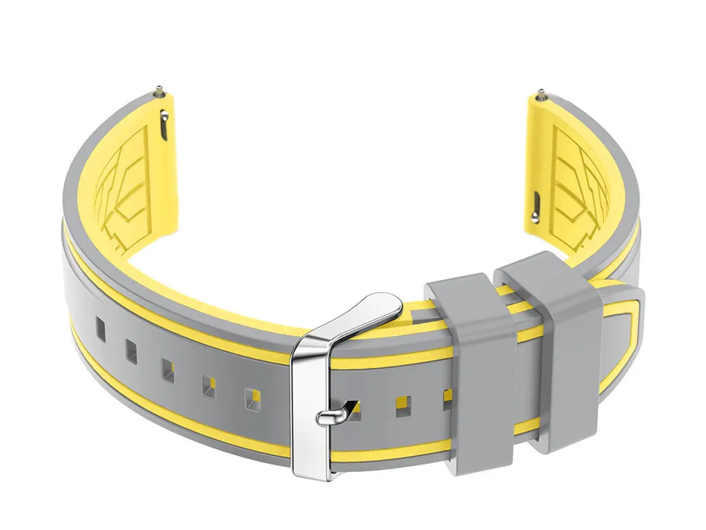 Bracelet montre 20 mm en gomme souple U14 bicolore Gris et Jaune