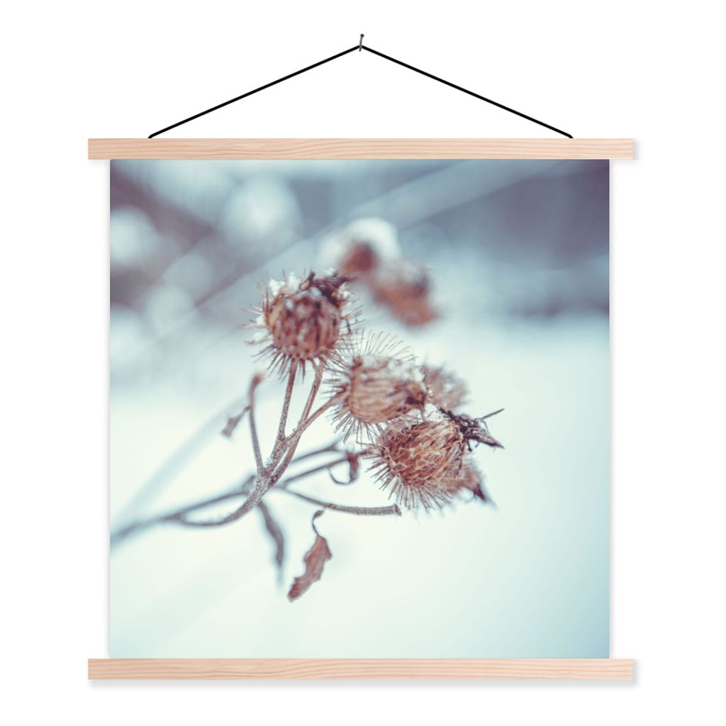 MuchoWow Textilposter Pflanzen - Winter - Schnee - Natur 60x60 cm mit holzfarbenen Rahmen - Wanddekoration