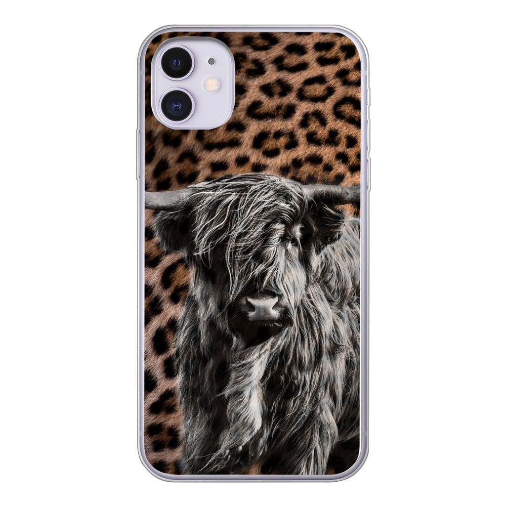 MuchoWow Handyhülle Schutzhülle Hülle für iPhone 11 Schottischer Highlander - Pantherdruck - Schwarz - Weiß Silikon Softcase Handy Hülle - ...