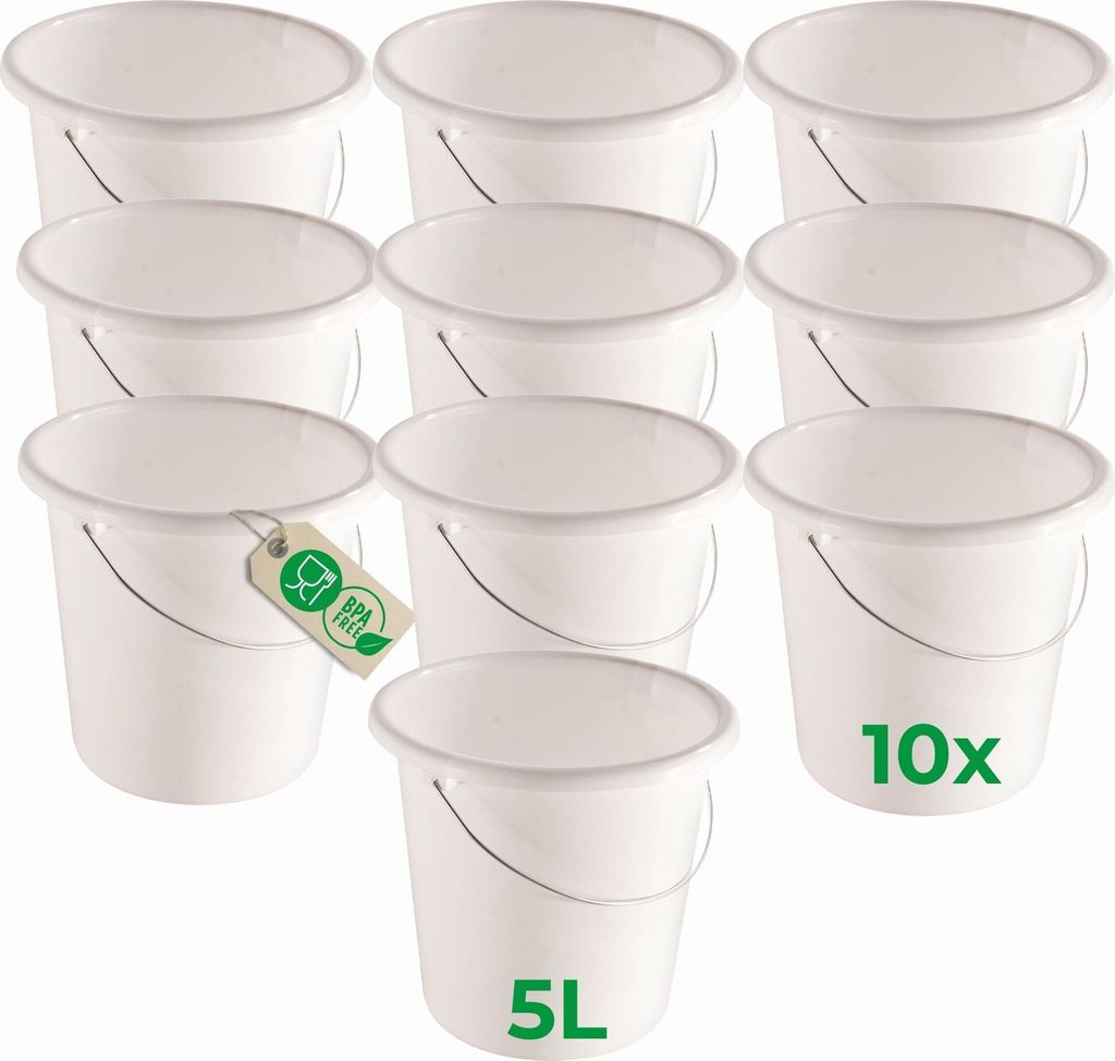 Novaliv 10 Stück Eimer 5L Weiß mit Maßeinteilung - Putzeimer 5 Liter 22,5 cm Praktischer Allrounder mit Skala für Haushalt & Garten ideal a...