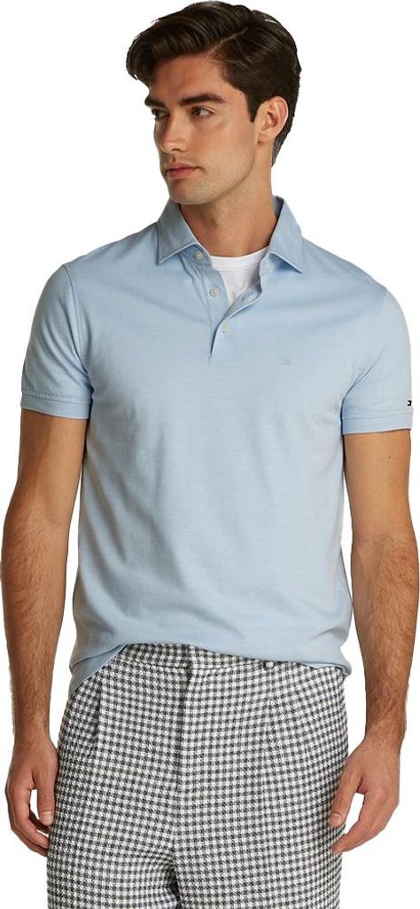 Tommy Hilfiger Polo hellblau 3-Knopf einfarbig Slim Fit