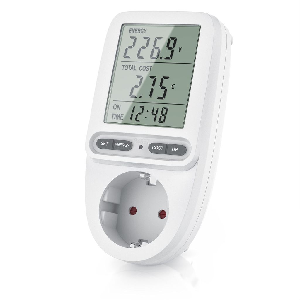 Energiekostenmessgerät Stromkostenmessgerät Stromverbrauchszähler – 3 Zoll großes Display – max. 3680 Watt – 4 Tasten –Strommesser