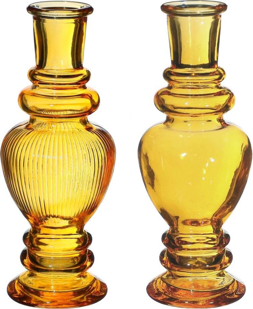 Glasvase Bunt 'Venice' 2er Set - Wählbar in verschiedenen Farben und Größen, Farbe:Ocker, Größe:h.15.5 Ø 5.7cm