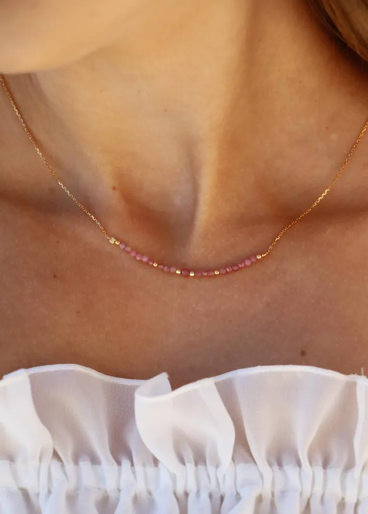Collier Tourmaline Rose Naturelle Octobre : Bijou Artisanal Unique
