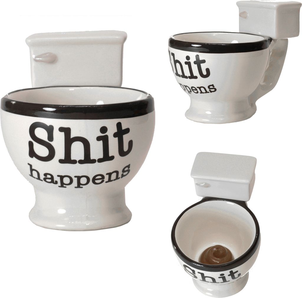 Tazza da toilette / cesso 'Shit Happens' con stronzo Immagine del prodotto 