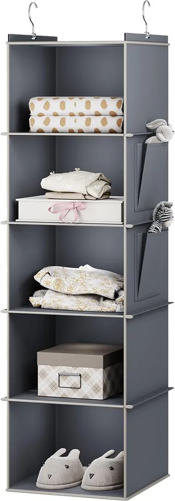 Organiseur de vêtements suspendu gris pour optimiser les petits placards