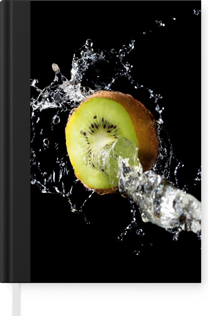 MuchoWow Notizbuch Tagebuch Haushaltsbuch Notebook A5 Kiwi - Obst - Stillleben - Wasser - Schwarz - Notizblock - Notizheft - Notebook - Schreibbl...