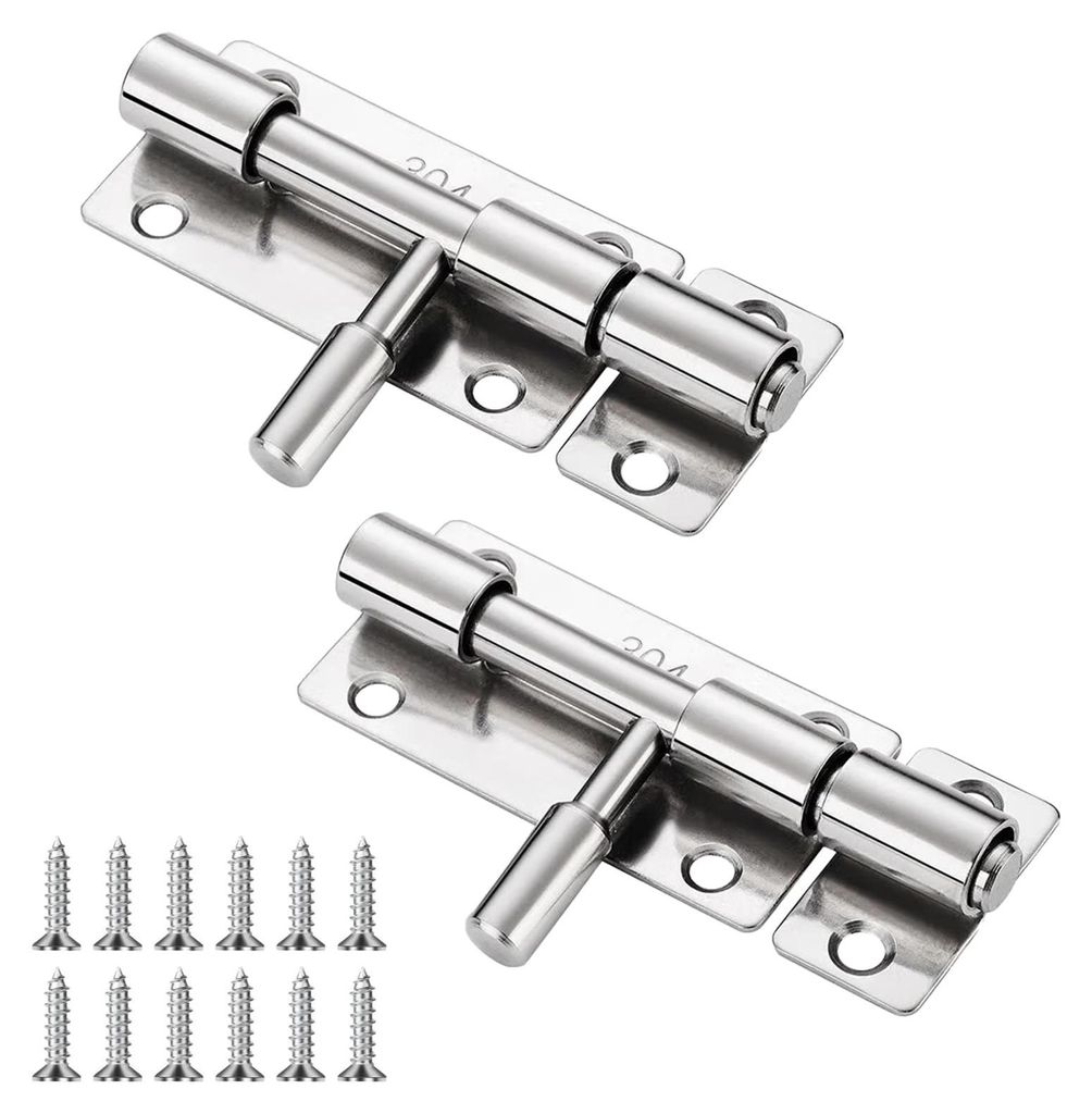 2 Türschlösser aus Edelstahl, kleine Riegelschlösser, Torriegel aus Edelstahl 304, doppelseitige Schiebeschlösser, Riegelverschlüsse für Bade...