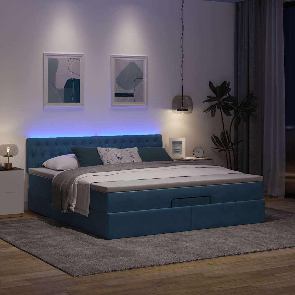 Maison Exclusive - Ottoman-Bett mit Matratze & LEDs Dunkelblau 160x200 cm Samt