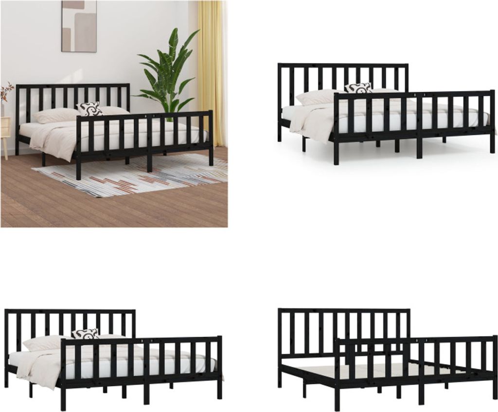 vidaXL Massivholzbett Schwarz 200x200 cm - Bettrahmen - Bettgestell - Bett - Massivholzbettrahmen