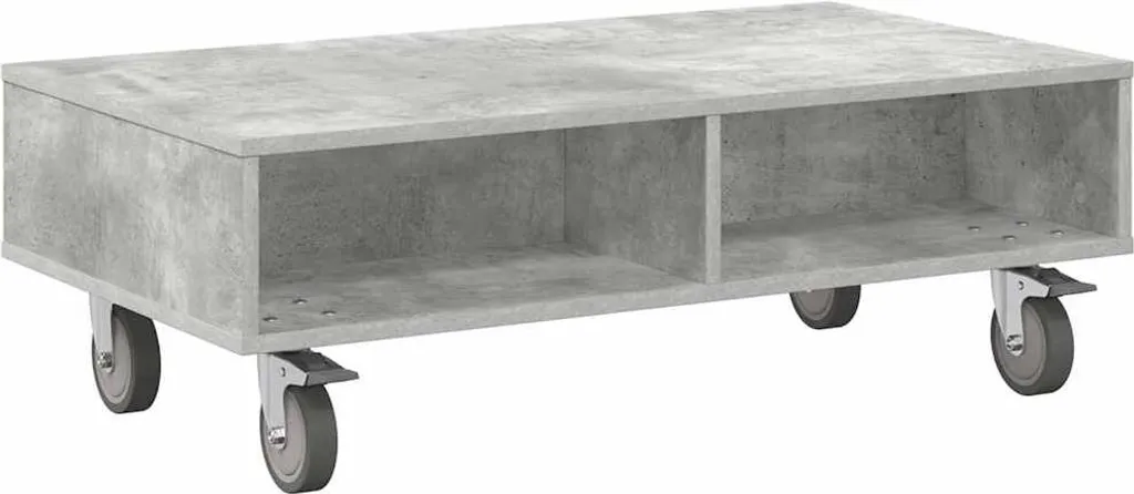 SYFAX™ Tavolino da Salotto Moderno Grigio Cemento 90x50x30cm su Ruote
