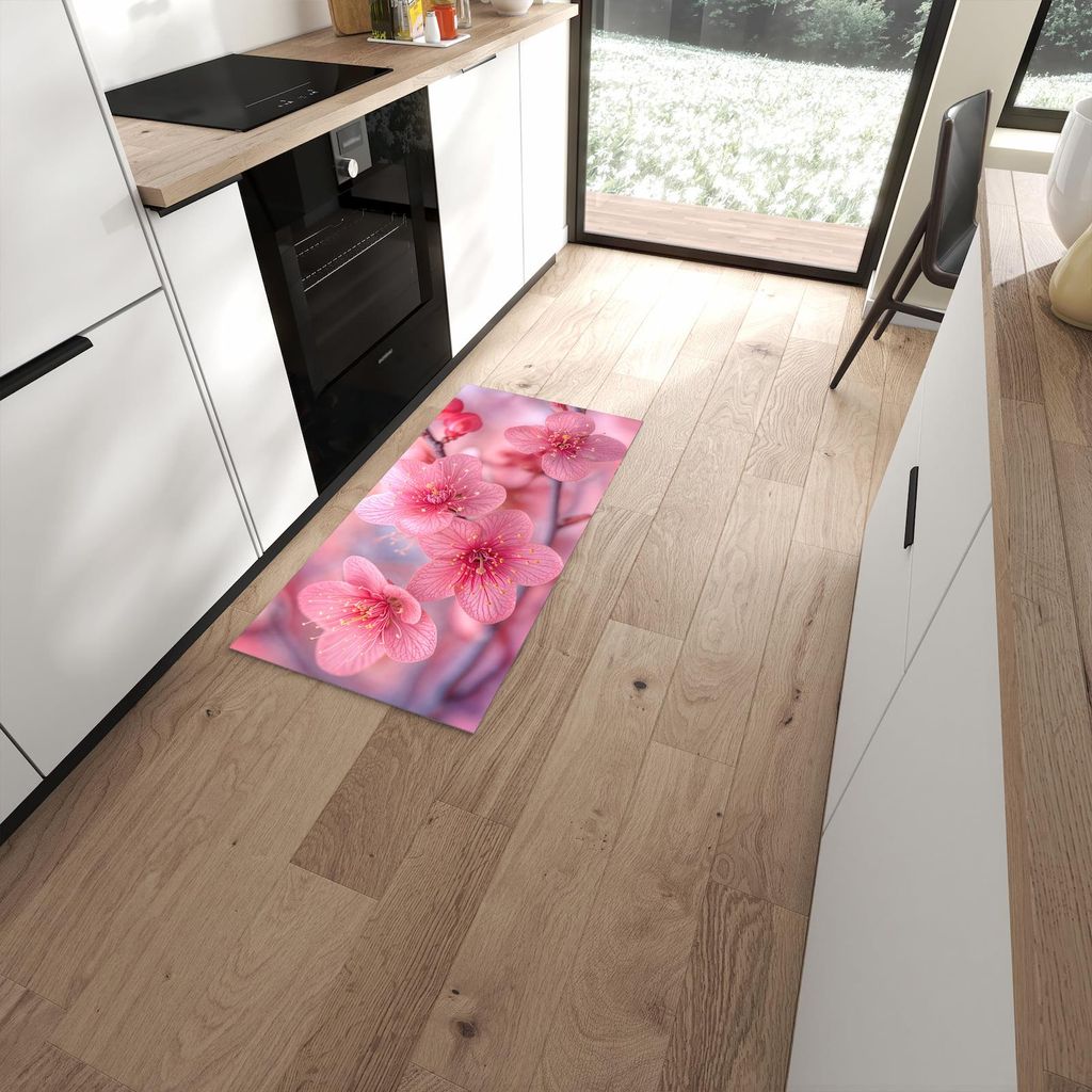 Küchenteppich 60x120cm rutschfest & abwischbar PVC Läufer - Blütenzauber