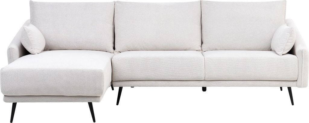 BELIANI 3-Sitzer Ecksofa Cremeweiß Stoffbezug L-Förmig mit Chaiselongue Rechtsseitg mit Schmalen Armlehnen Tiefer Sitzfläche Skandi Wohnzimmer