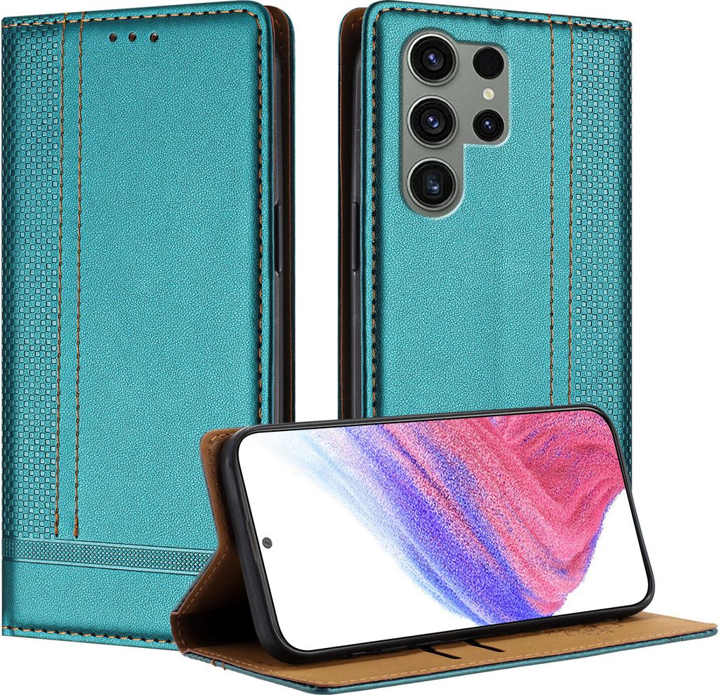 Handyhülle für Samsung Galaxy S23 Ultra Leder Flip Klappbare Schutzhülle mit Standfunktion Grün