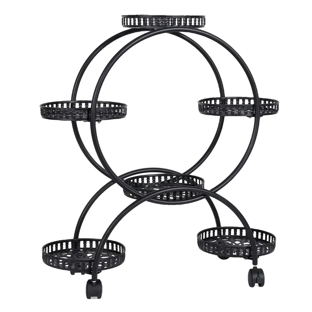 Support plantes noir XL à roulettes pour 6 pots - Modèle Végétal-06